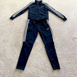 Adidas Navy Blue Tracksuit with White Stripes. Like new! Only wore 1 time 💙🤍